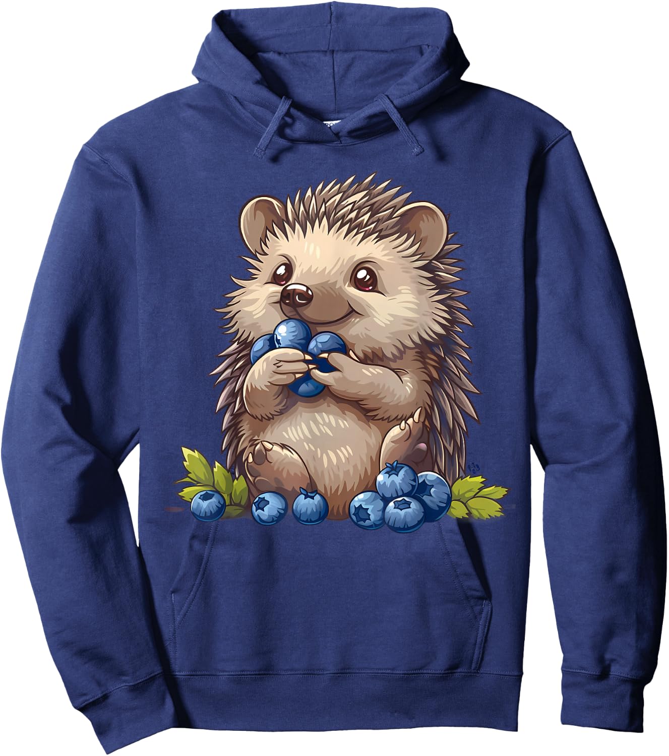 Blueberry Cute Hedgehog Drawing Watercolor Hedgehog Pattern , Black, S Hoodie - Hoodie | Navy
