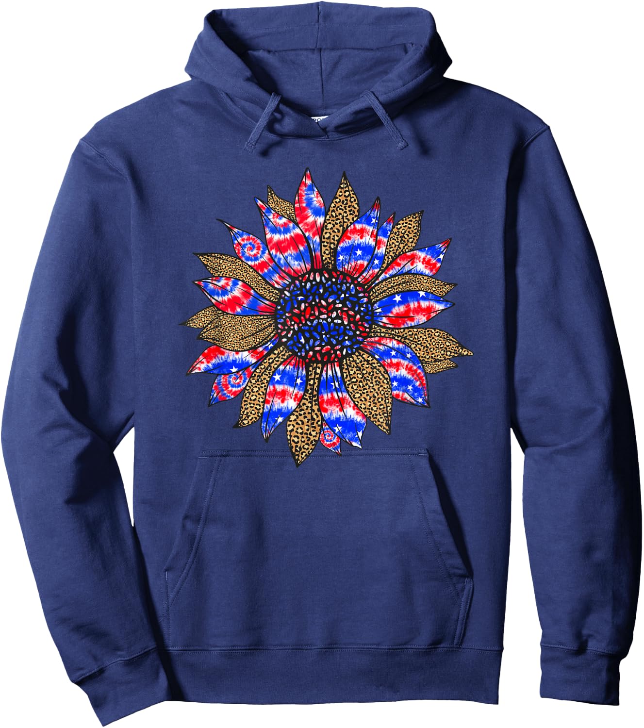 Sunflower Fourth 4th Of July American Flag Tie Dye Hoodie - Hoodie | Navy