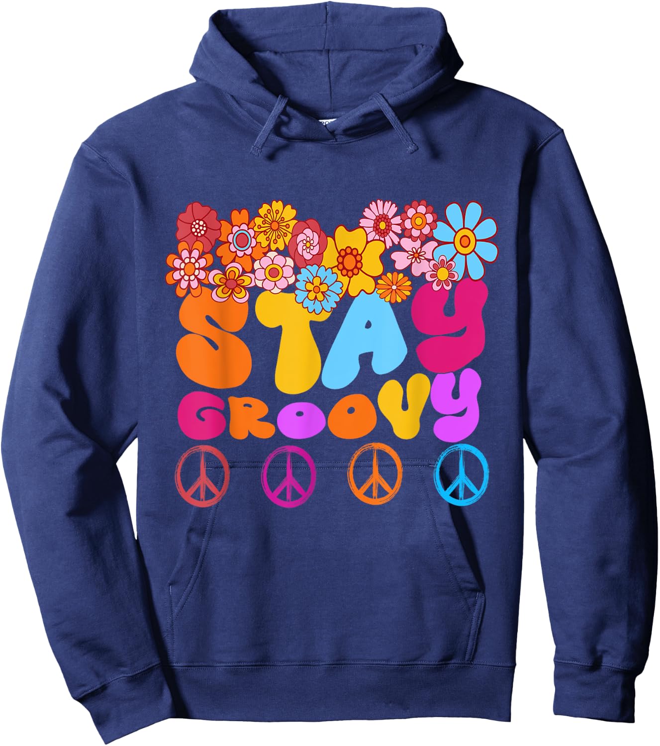 Retro 60s 70s Peace Stay Groovy Sunflowers Positive Mind Hoodie - Hoodie | Navy