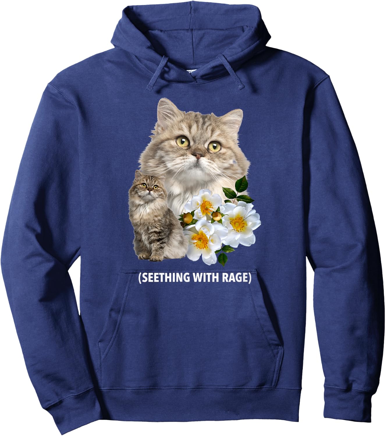 Funny Cat Seething with Rage Cute Sarcastic Kitty Feline Men Women Hoodie - Hoodie | Navy