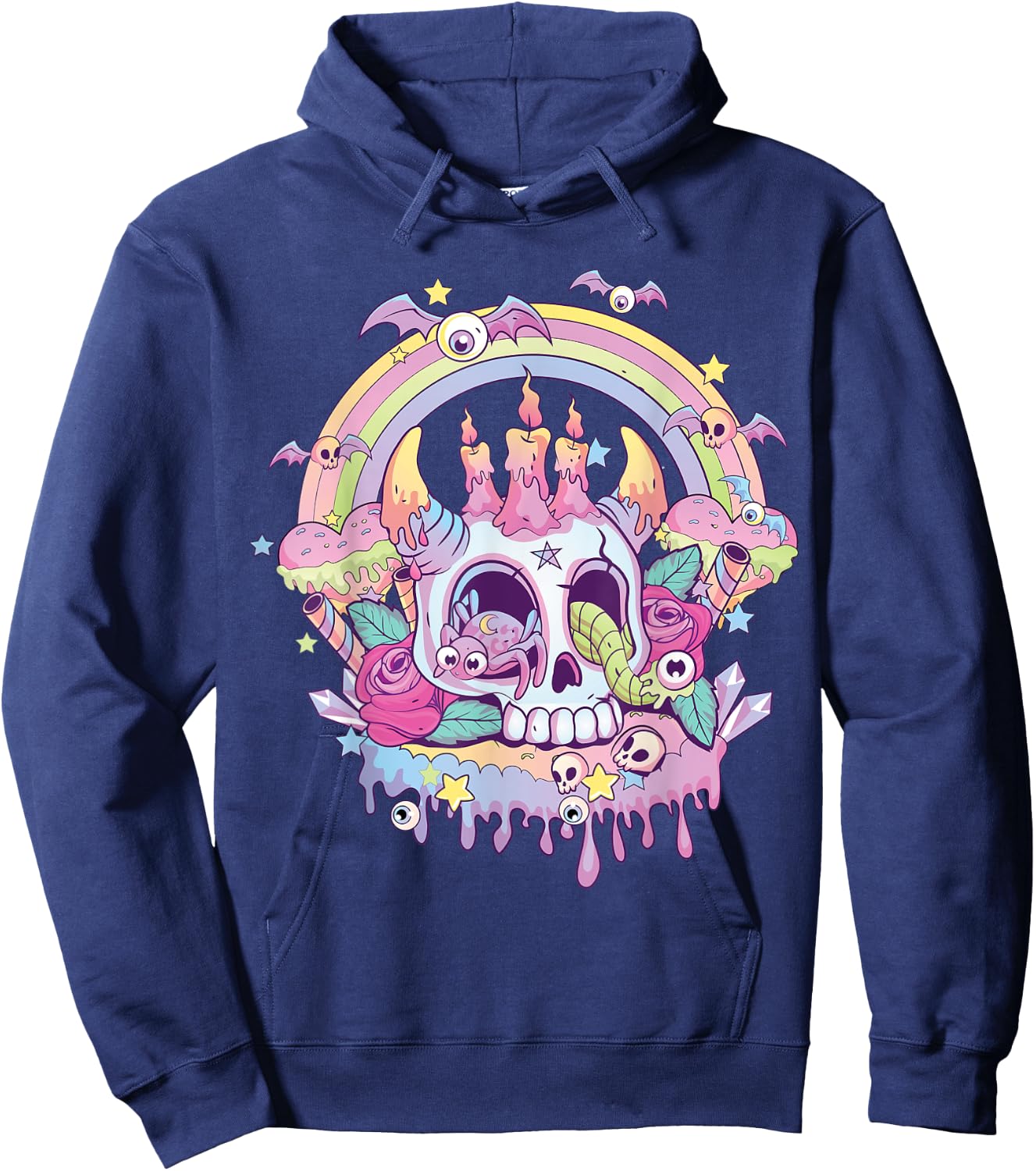 Pastel Goth Cute Creepy Satanic Skull Kawaii Occult Menhera Hoodie - Hoodie | Navy