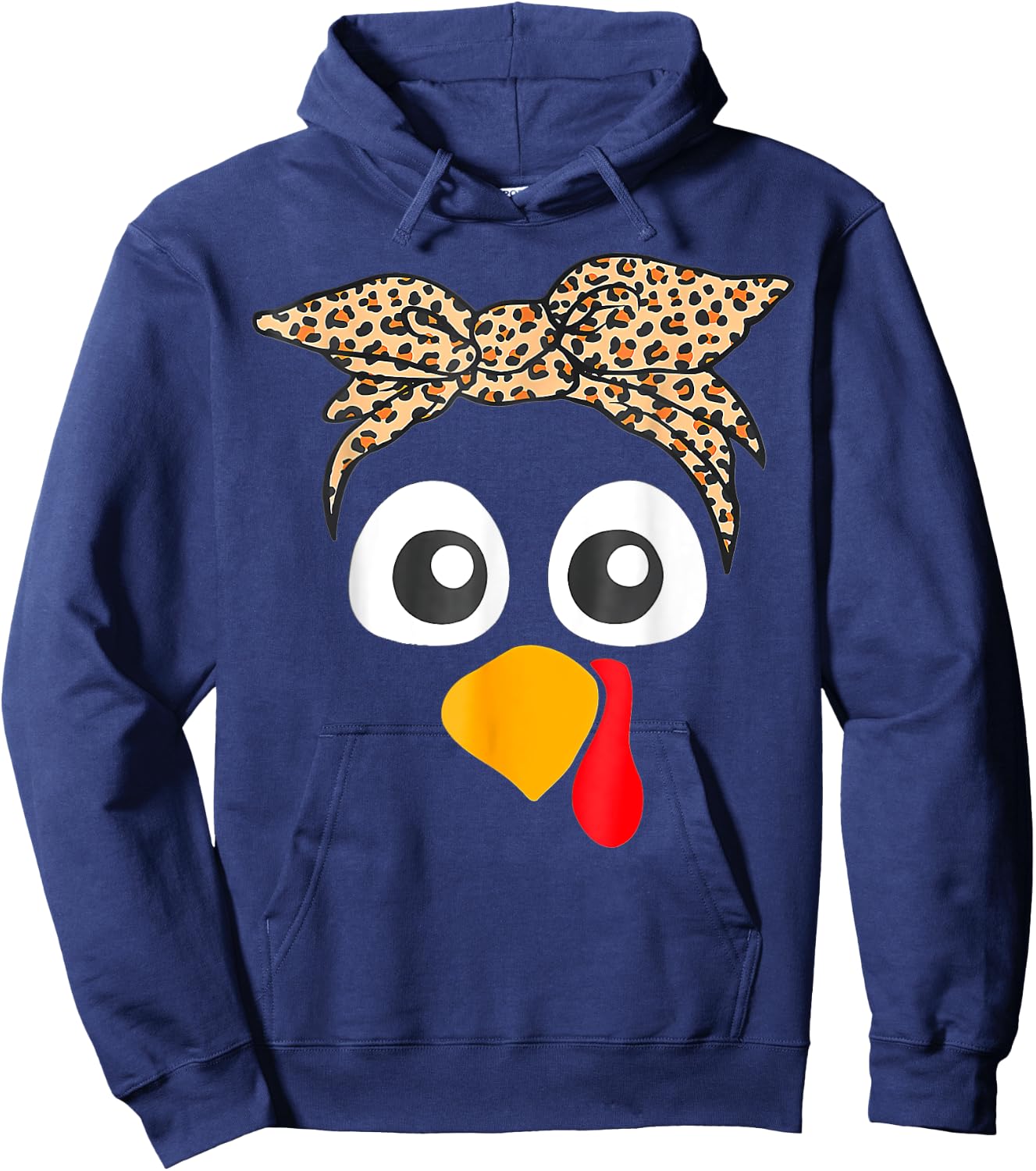Turkey Face Leopard Headband Thanksgiving Pilgrim Hoodie - Hoodie | Navy