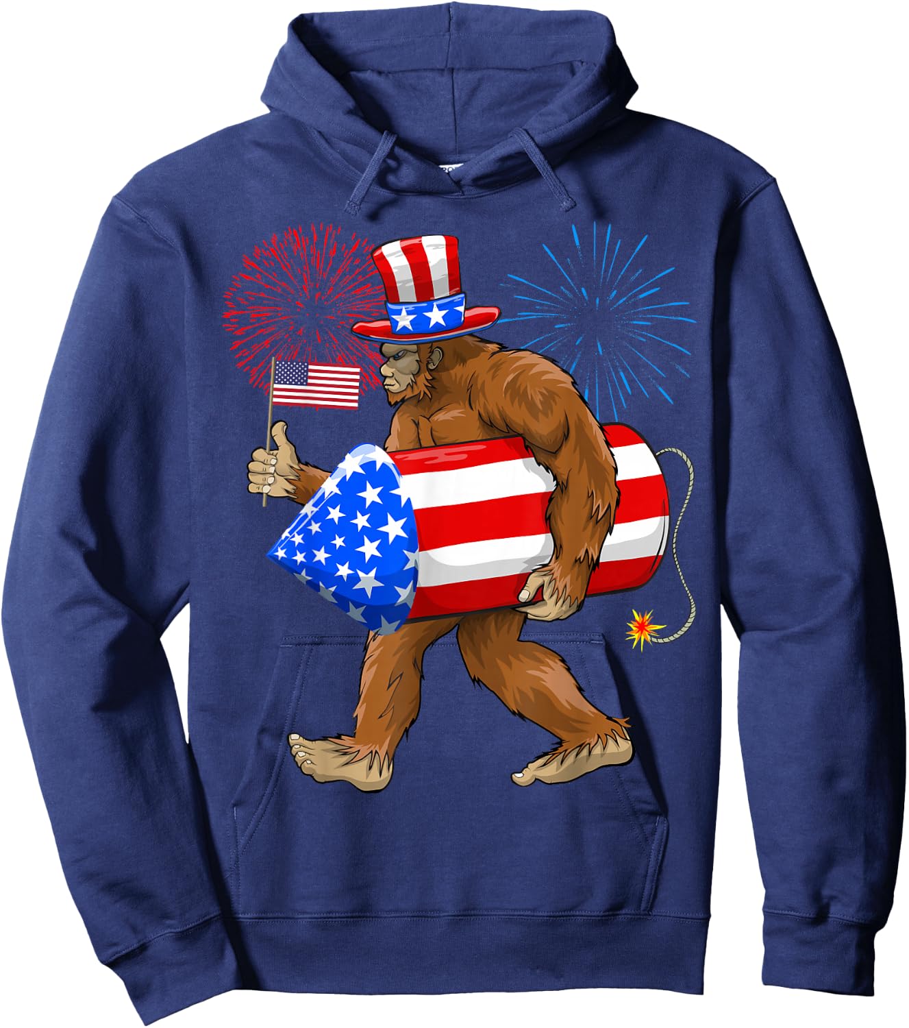Patriotic Bigfoot, 4th of July, American Flag, Sasquatch Hoodie - Hoodie | Navy