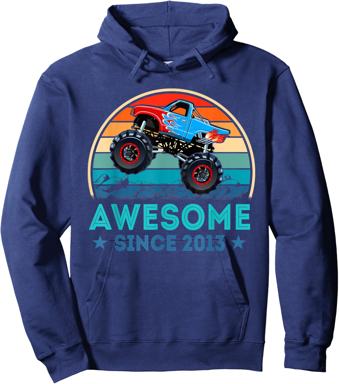 Awesome Since 2013 6th Years Old Monster Truck Shirt Hoodie - Hoodie | Navy