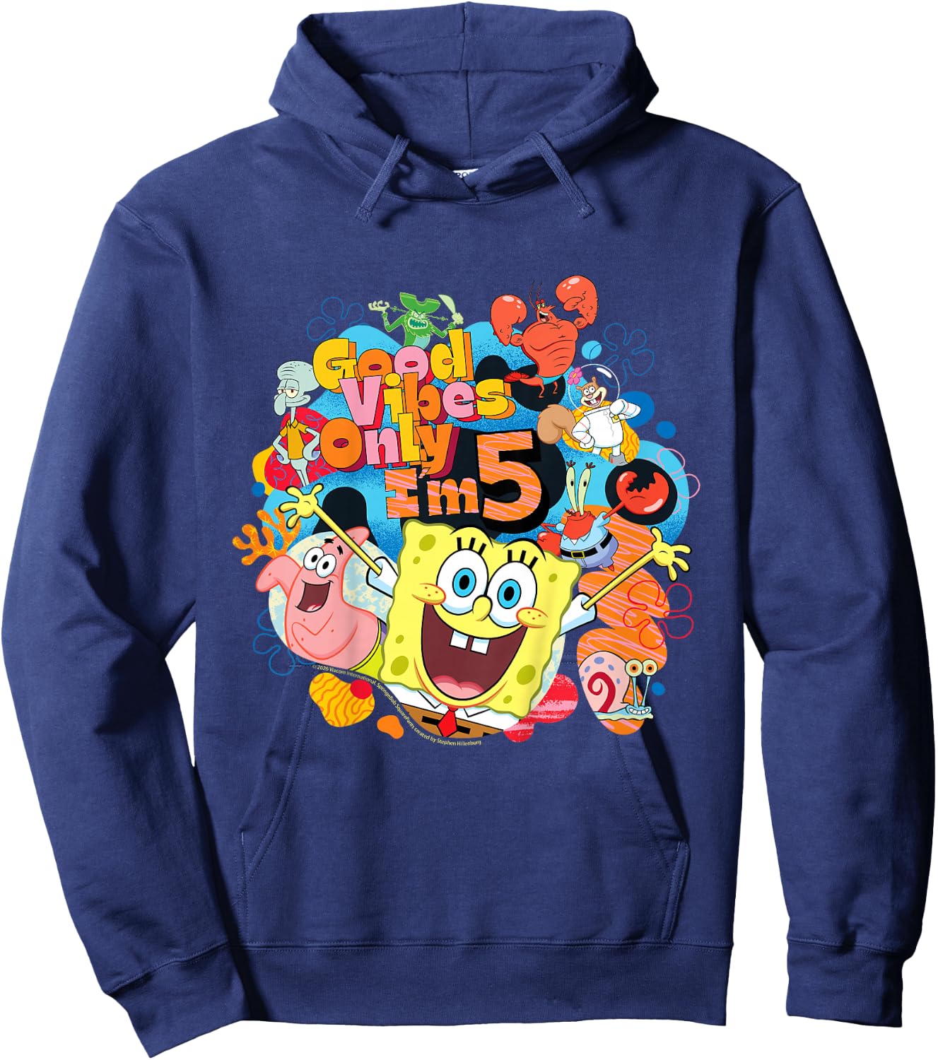 Officiel Spongebob Squarepants Good Vibes I'm 5 Birthday Hoodie - Hoodie | Navy