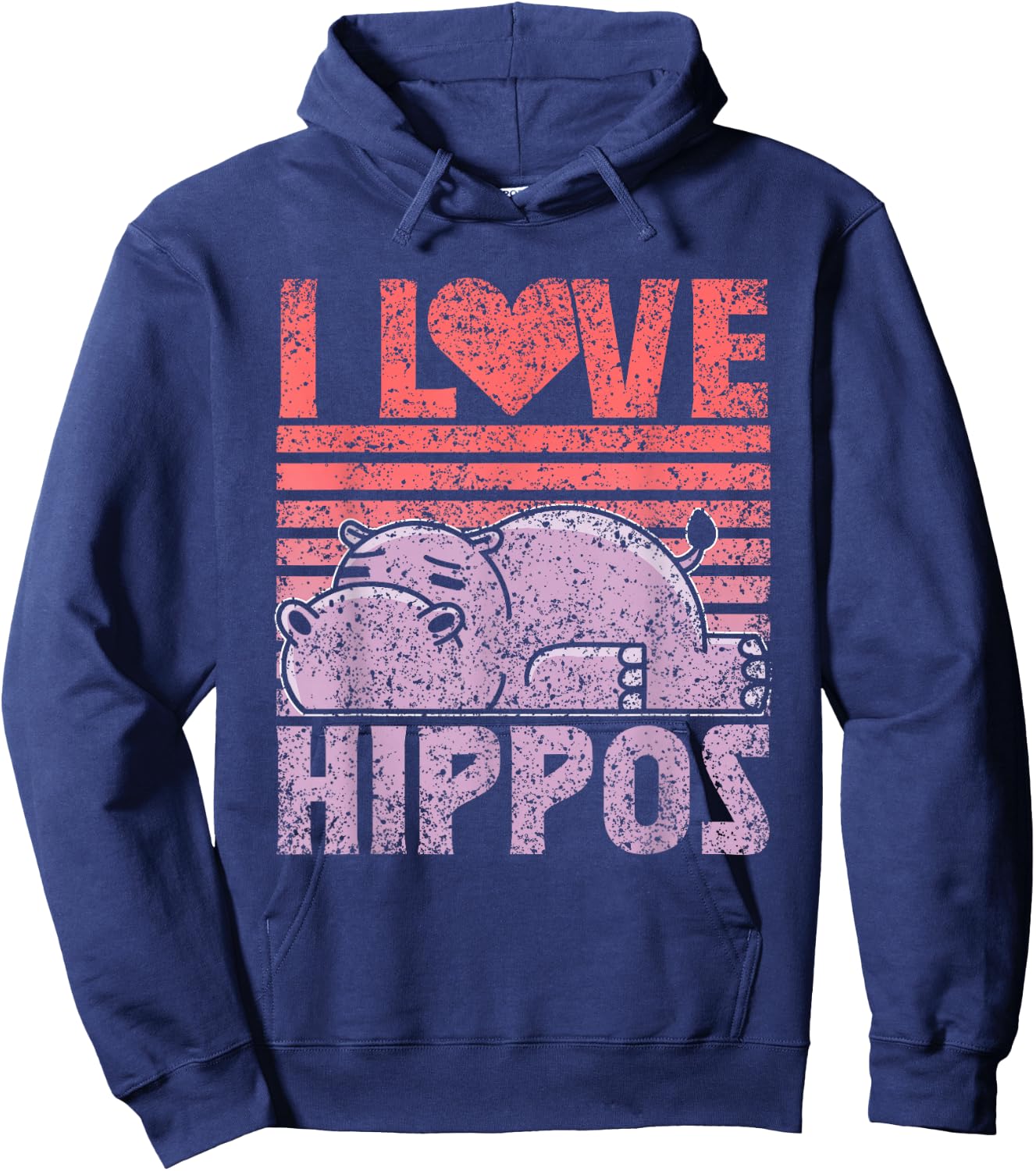 I Love Hippos Cute Hippopotamus Saying Hippo Hoodie - Hoodie | Navy