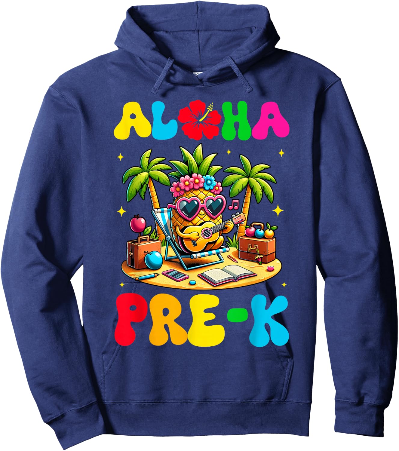 Aloha Pre-K Pineapple Hawaii Back to School Kids Girls Hoodie - Hoodie | Navy