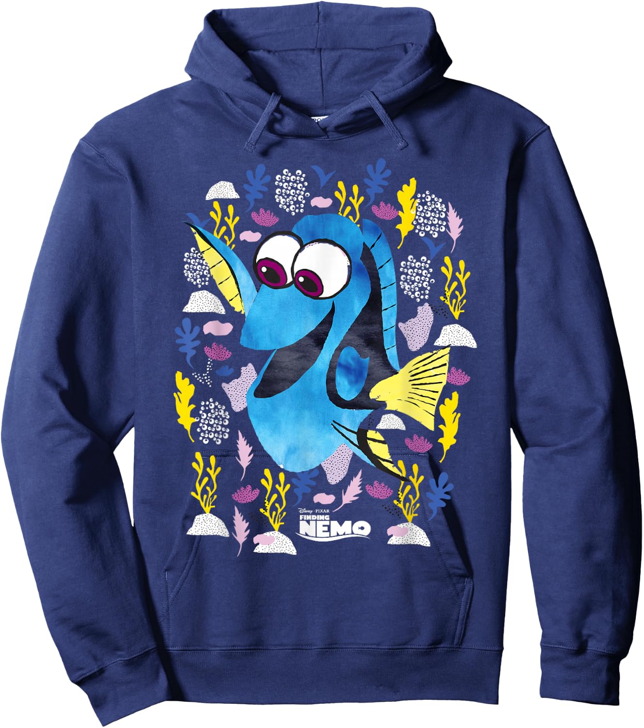 PIXAR Finding Nemo Dory Just Keep Swimming - Erwachsene, Schwarz, Kleidergröße 36, Kurzarm Hoodie - Hoodie | Navy