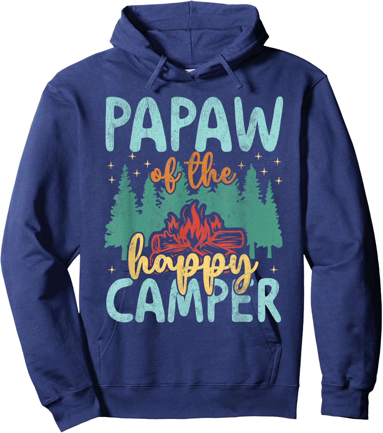 Papaw of Happy Camper 1st Birthday Party Retro Papaw Hoodie - Hoodie | Navy