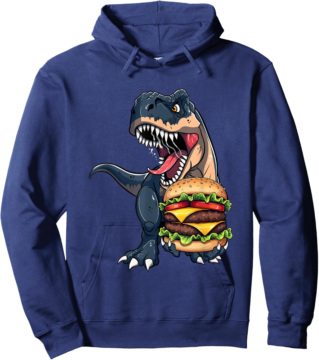 T Rex Dinosaur Cheeseburger Hamburger Kids Men Women Hoodie - Hoodie | Navy
