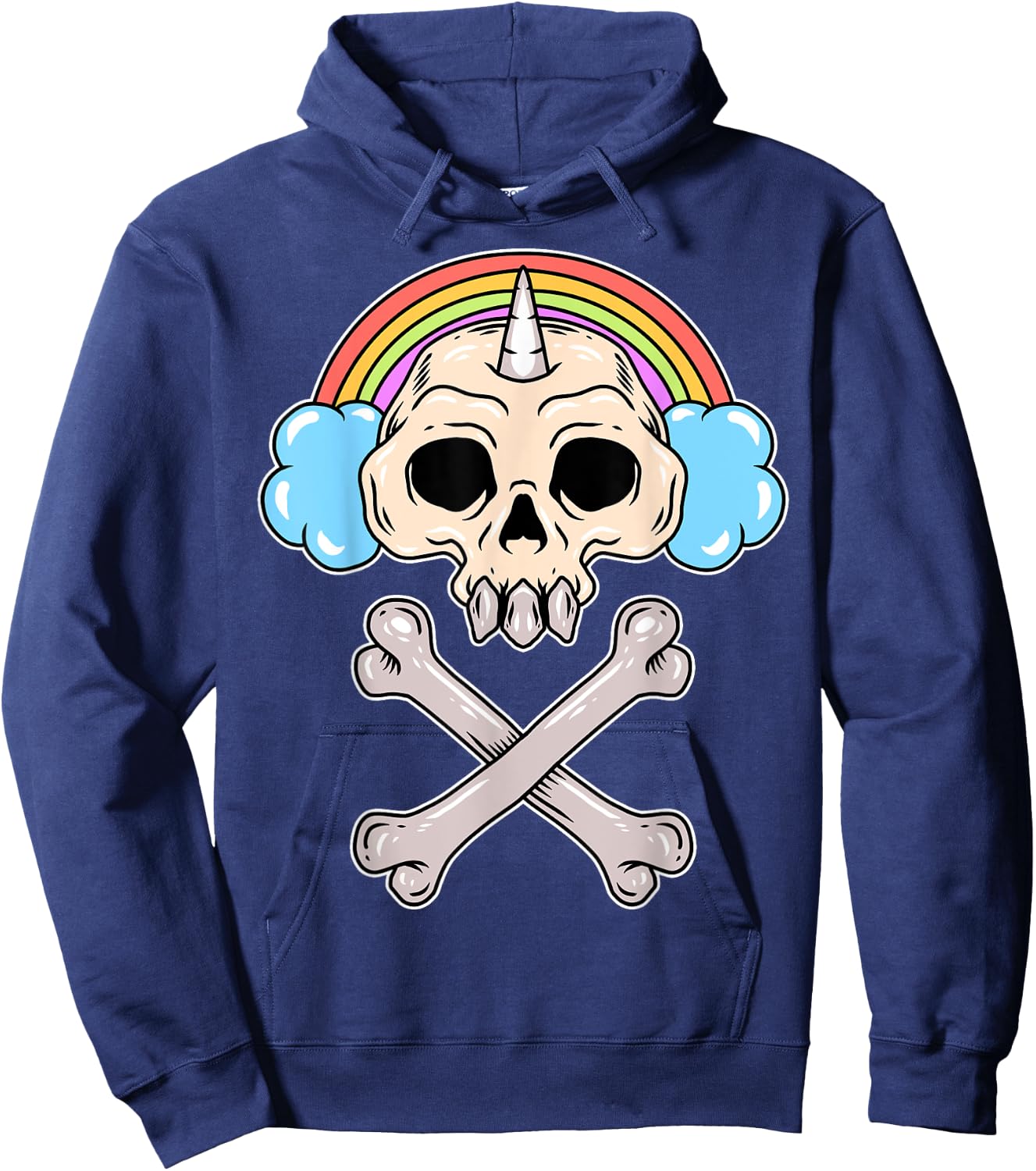 Rainbow Cloud Gamer Girl Gaming Cute Unicorn Skull Hoodie - Hoodie | Navy