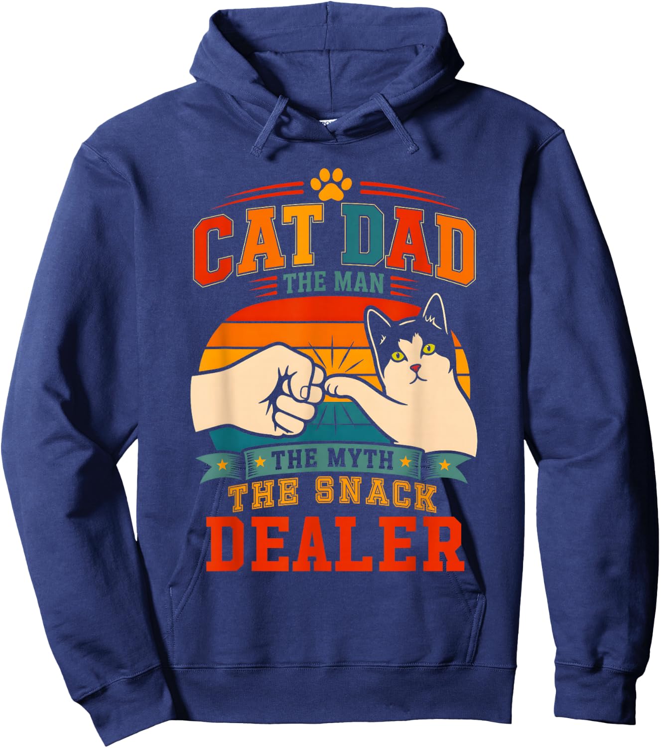 Cat Dad Man The Myth The Snack Dealer Fist Bump Retro Hoodie - Hoodie | Navy