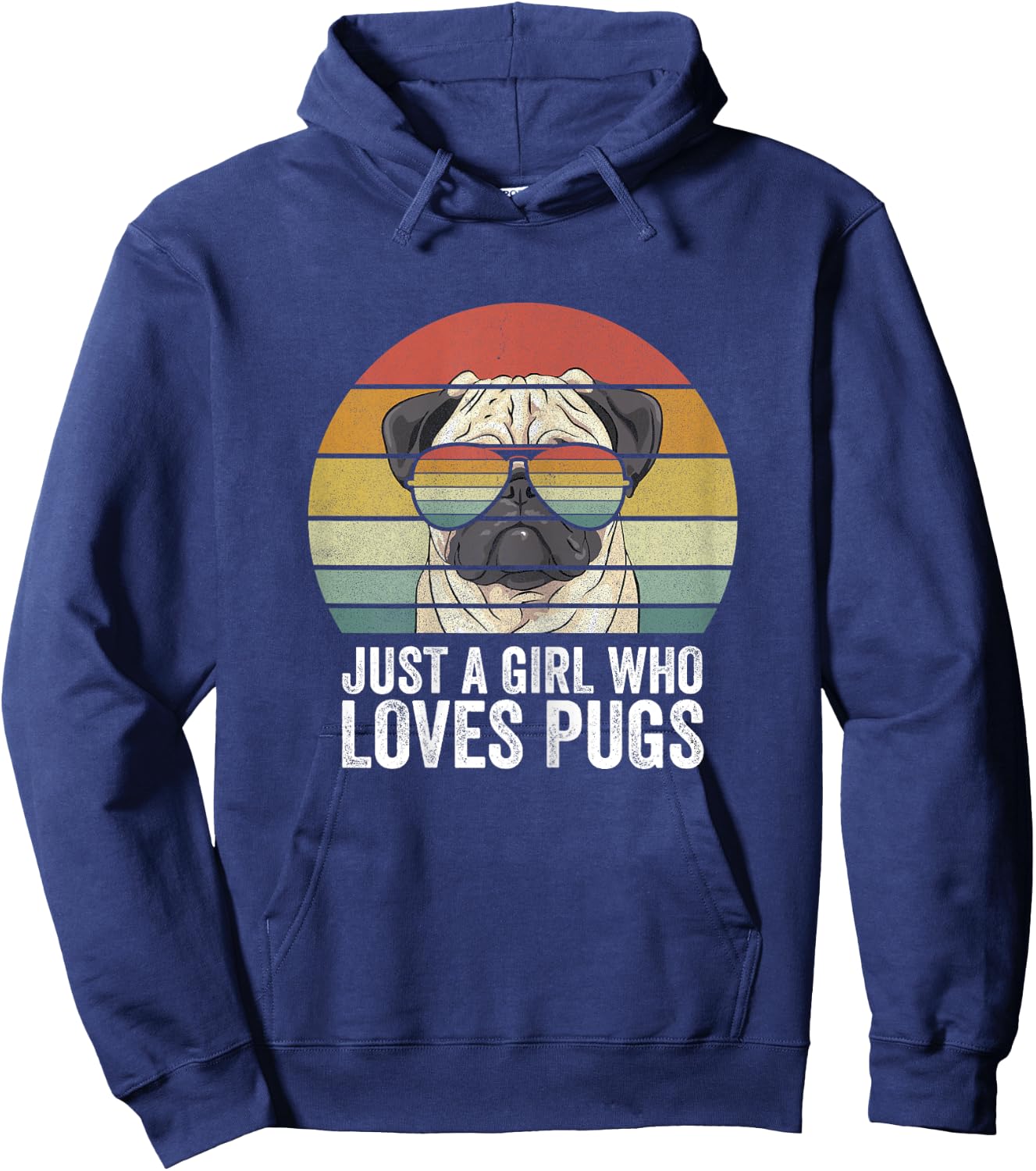 Retro Just A Girl Who Loves Pugs Shirt Funny Pug Dog Gifts Hoodie - Hoodie | Navy