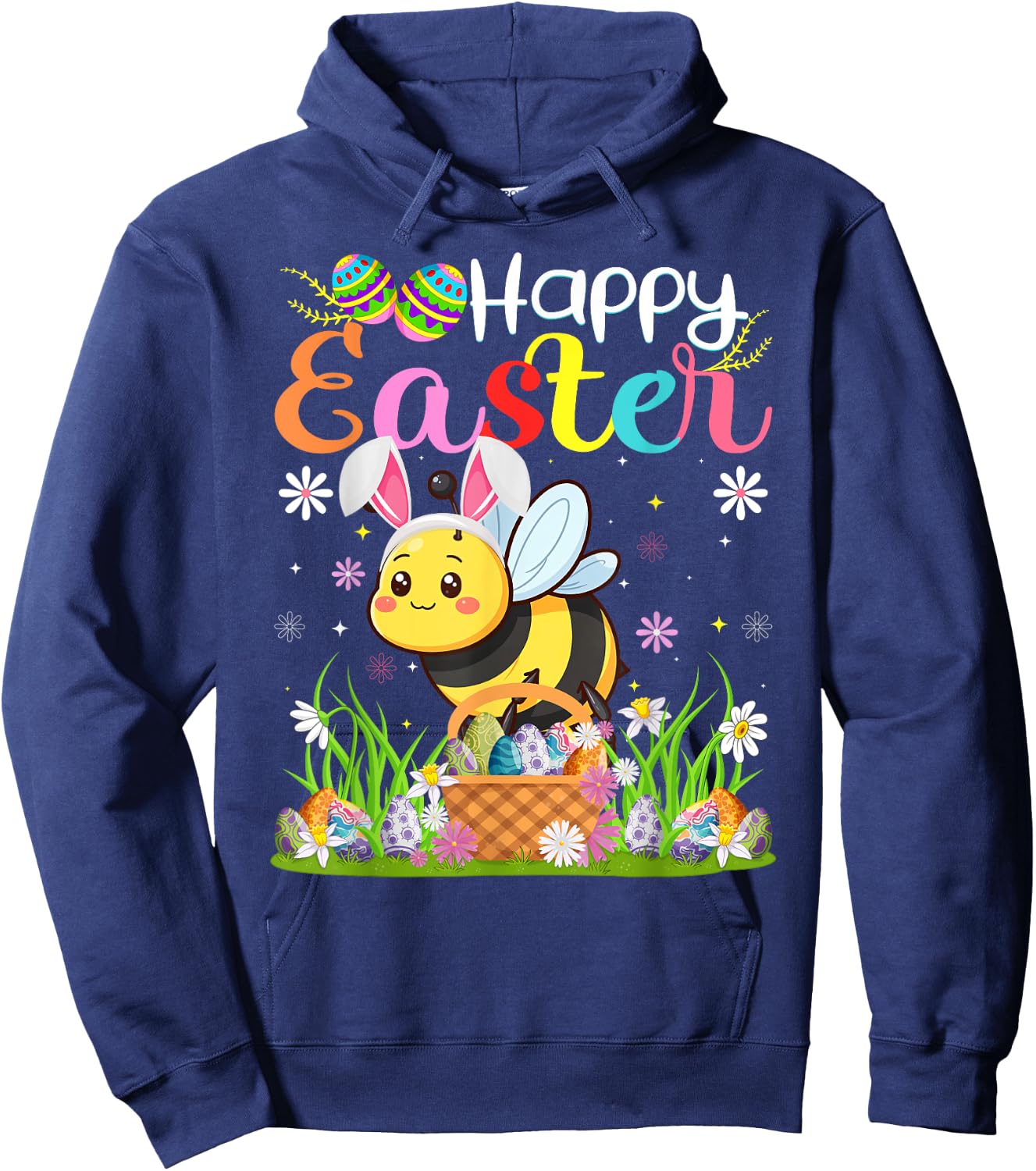 Bees Happy Easter Egg Hunt Bunny Ear Bees Easter Hoodie - Hoodie | Navy