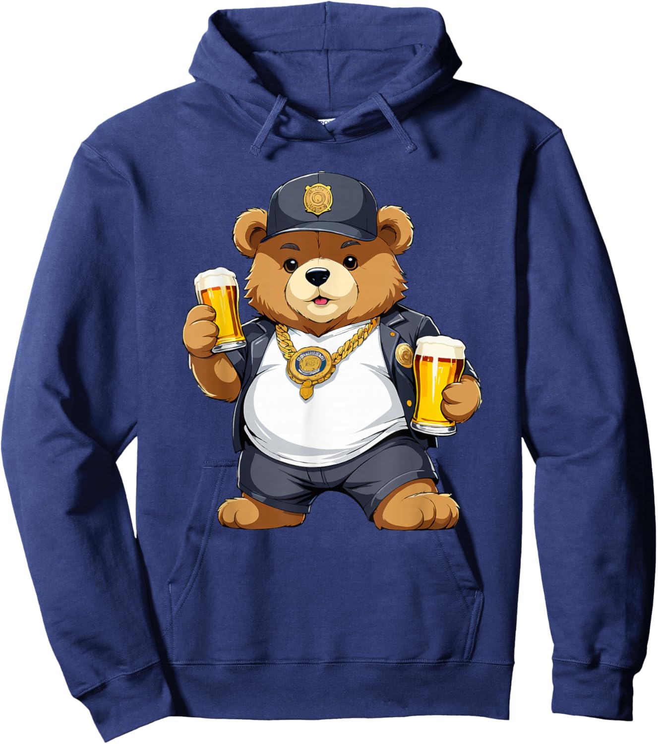 Big Fat Teddy Bear Gangster in Hip Hop Street Clothes Hoodie - Hoodie | Navy