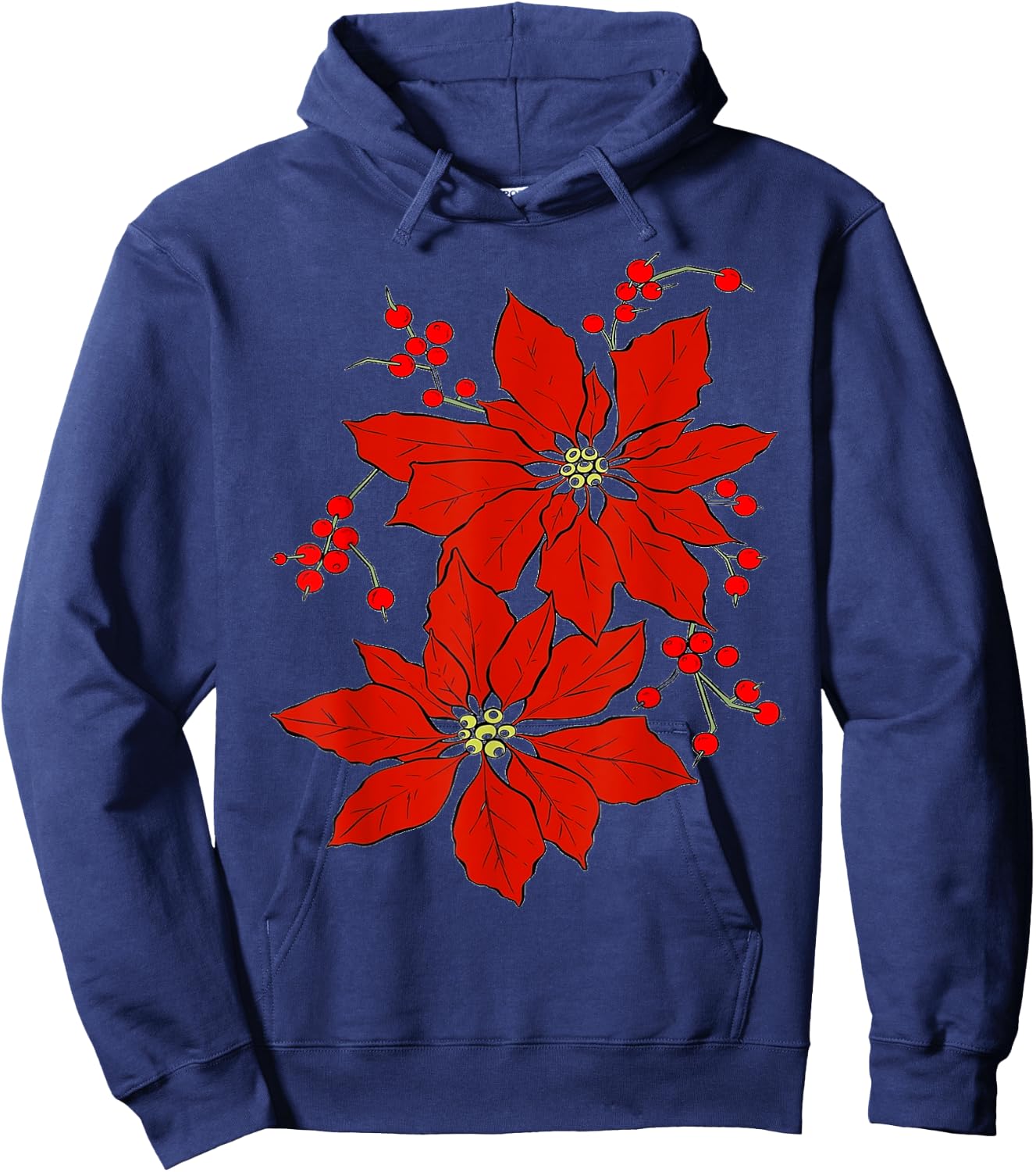 Red Poinsettia Happy Merry Christmas Hoodie - Hoodie | Navy