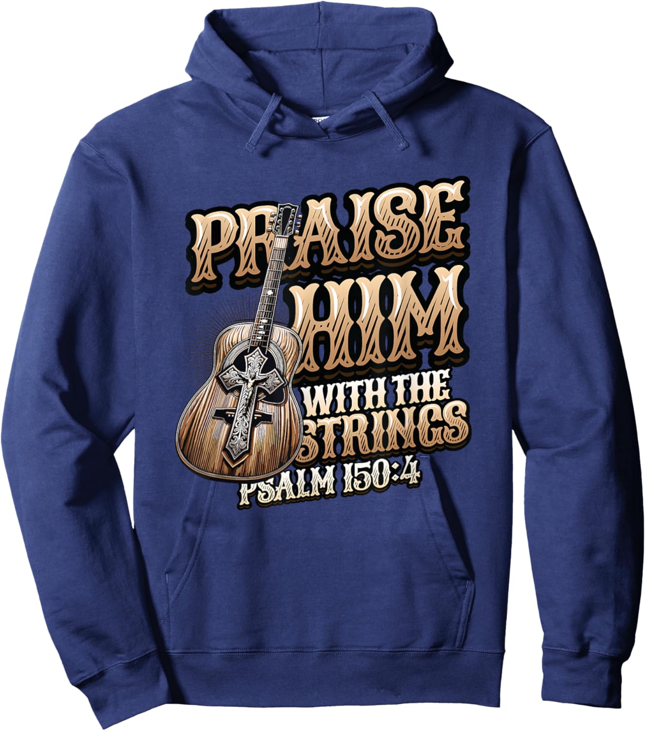 Praise Him With The Strings Bible Psalm Christian Guitar Hoodie - Hoodie | Navy