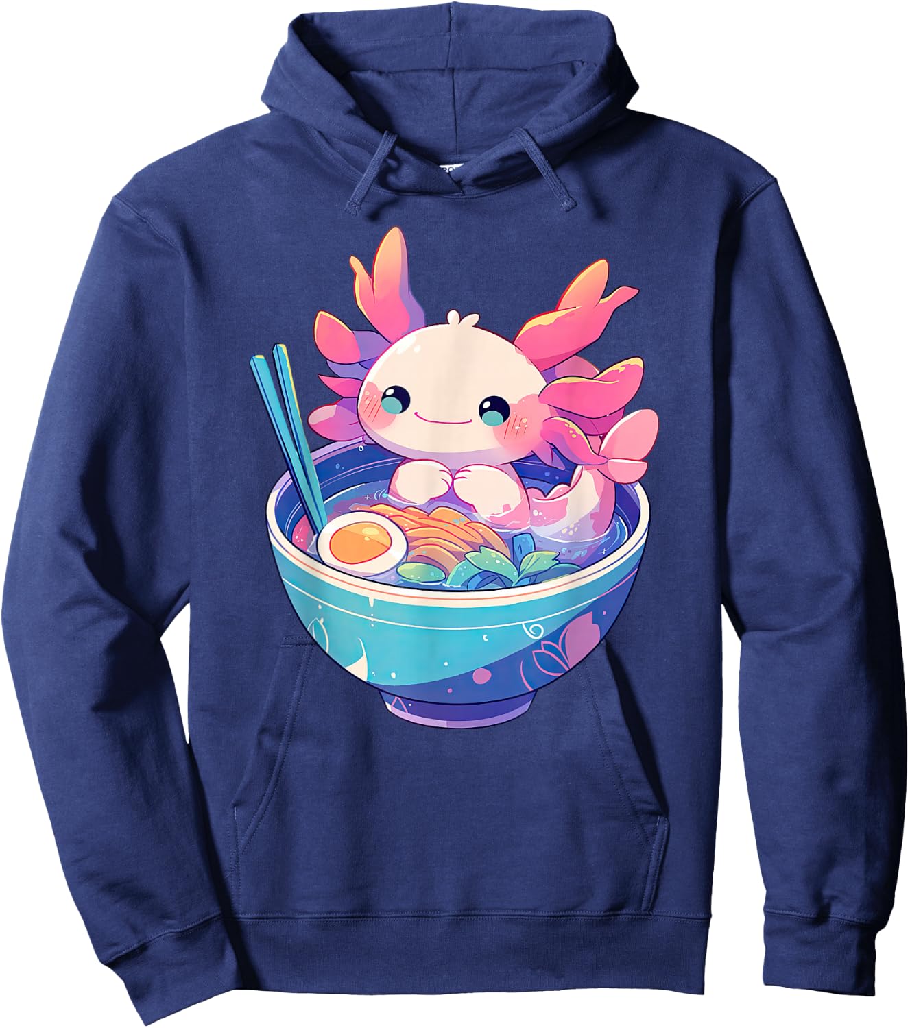 Kawaii Pastel Goth Cute Pink Axolotl in a Bowl of Ramen Hoodie - Hoodie | Navy