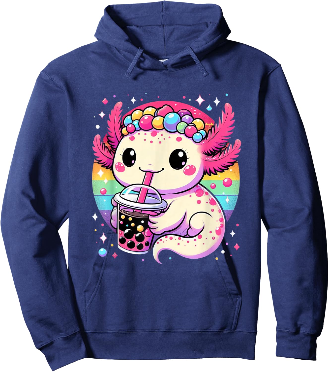 Axolotl Boba Tea Kawaii Neko Japanese Bubble Tea for Girls Hoodie - Hoodie | Navy