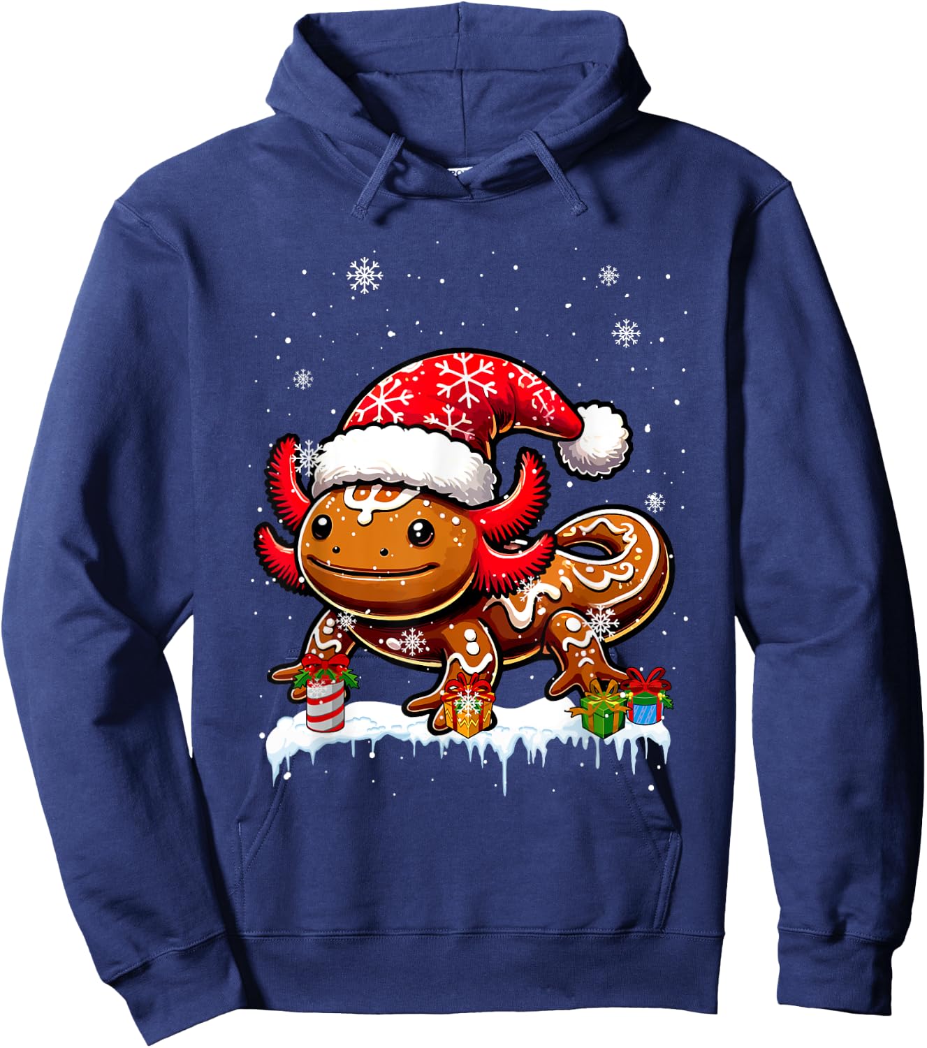 Santa Gingerbread Axolotl Christmas Baking Baker Family Kids Hoodie - Hoodie | Navy