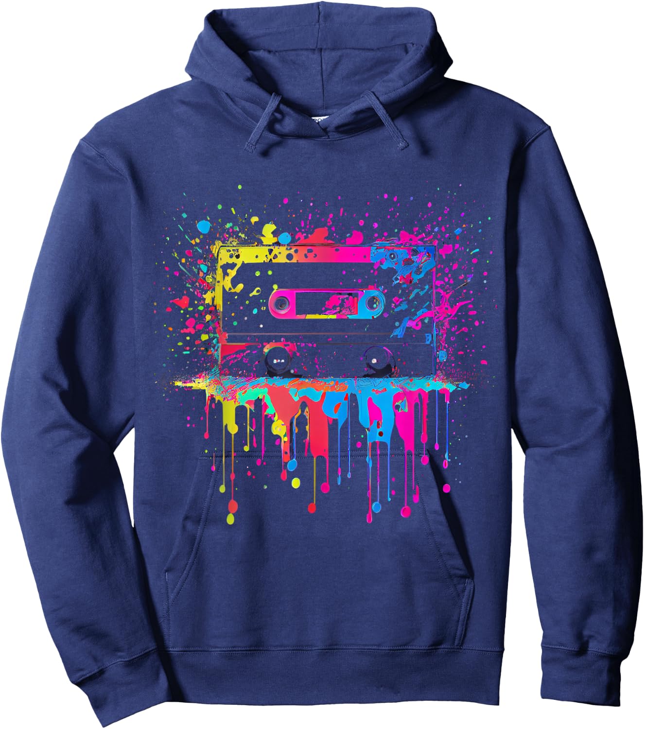 80er 90er Jahre Retro Kassette Outfits & Geschenk Damen -Erwachsene Schwarz Retro Party S EU Small U-Ausschnitt Kurzarm Hoodie - Hoodie | Navy