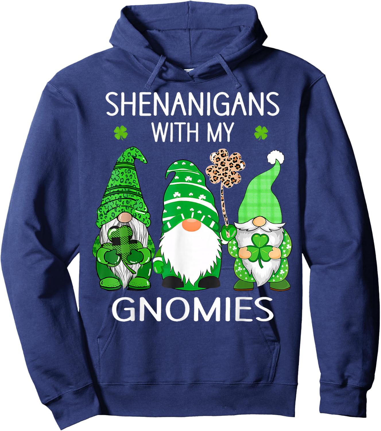 St Patricks Day Lucky Shamrock Leopard Gnomes Irish Women Hoodie - Hoodie | Navy