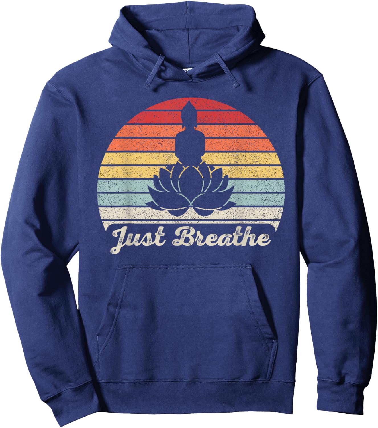 Vintage Retro Just Breathe Buddha Lotus Flower Yoga Hoodie - Hoodie | Navy
