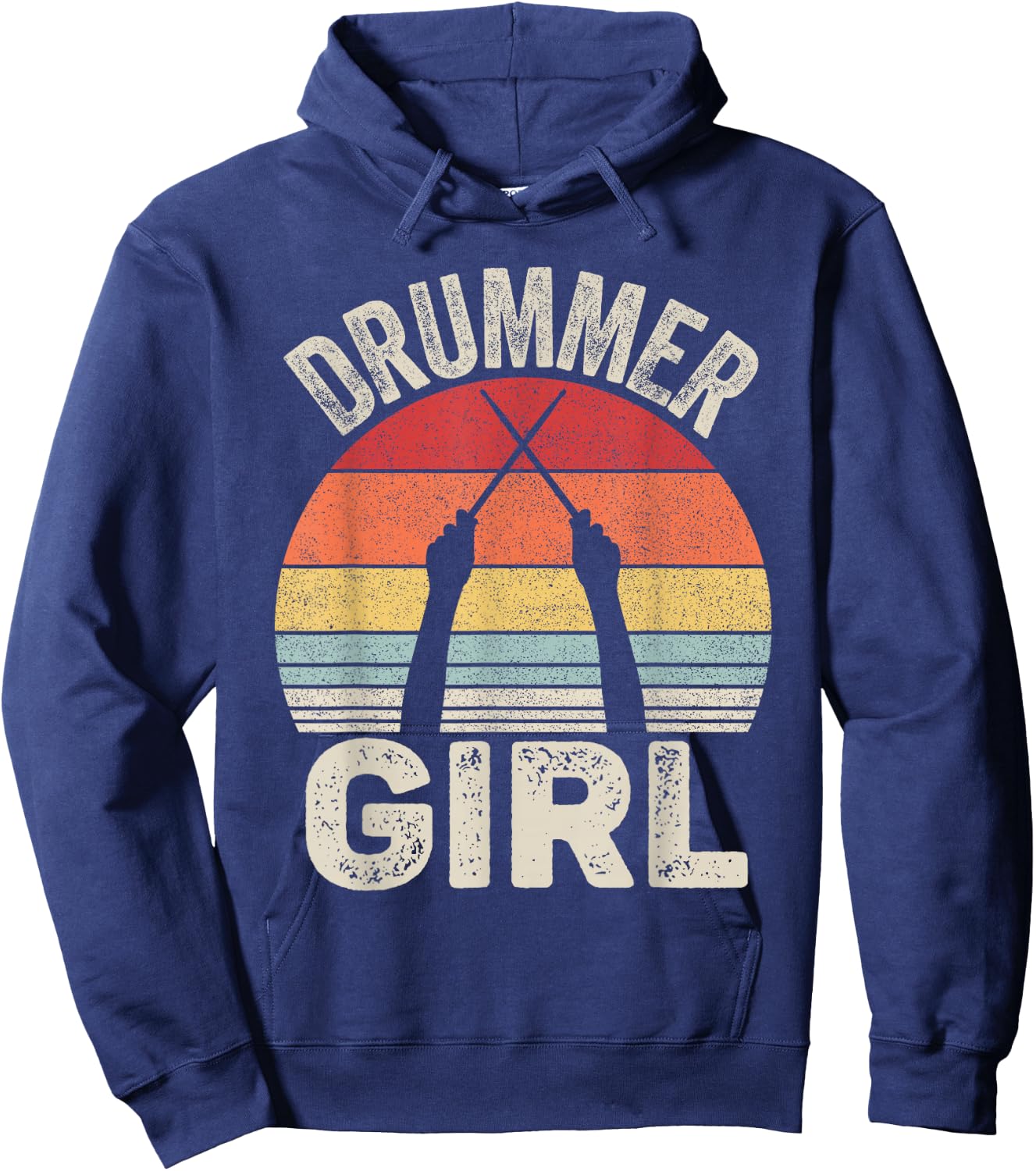 Vintage Retro Drummer Girl Hoodie - Hoodie | Navy