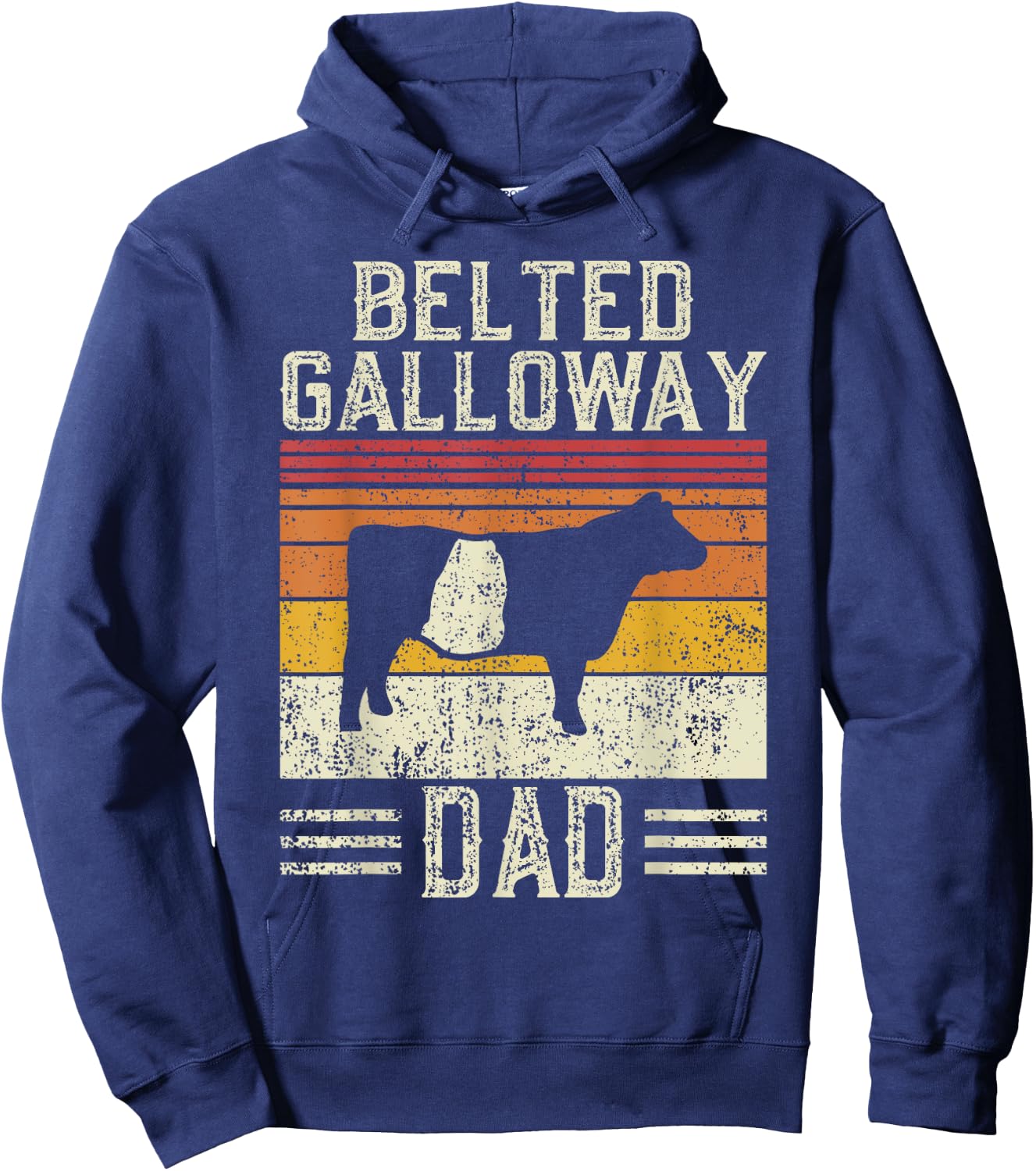 Best Cow Dad Men - Vintage Cattle Belted Galloway Hoodie - Hoodie | Navy