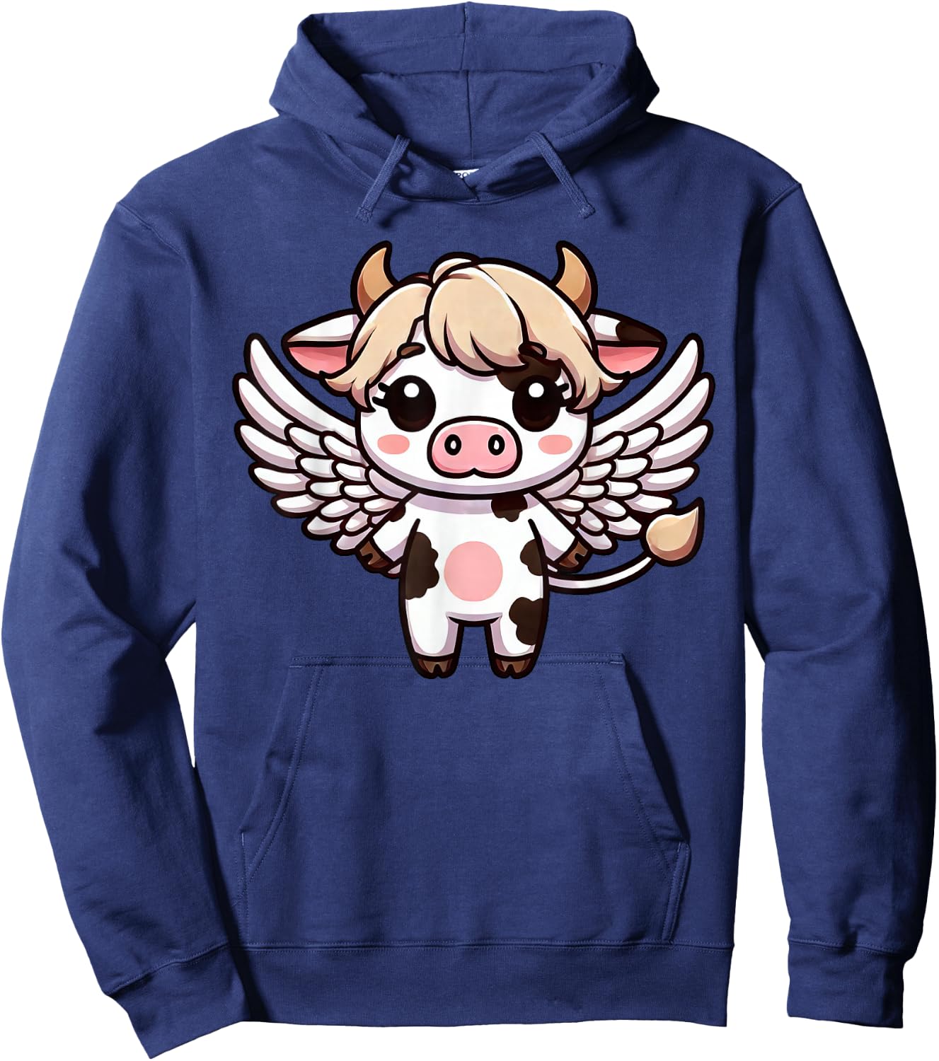 Cute Kawaii Angel Cow with Wings Hoodie - Hoodie | Navy