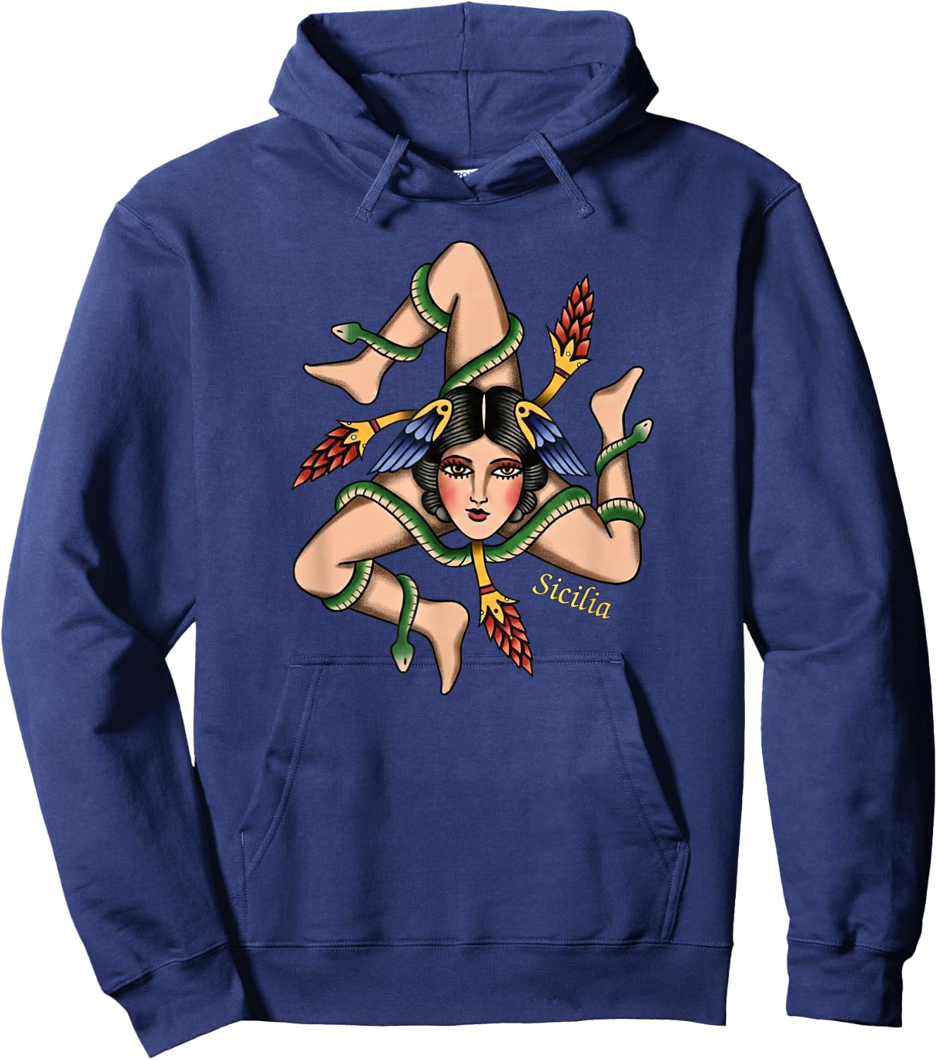 Sicilian Trinacria Old School Tattoo Style Triskelion Hoodie - Hoodie | Navy