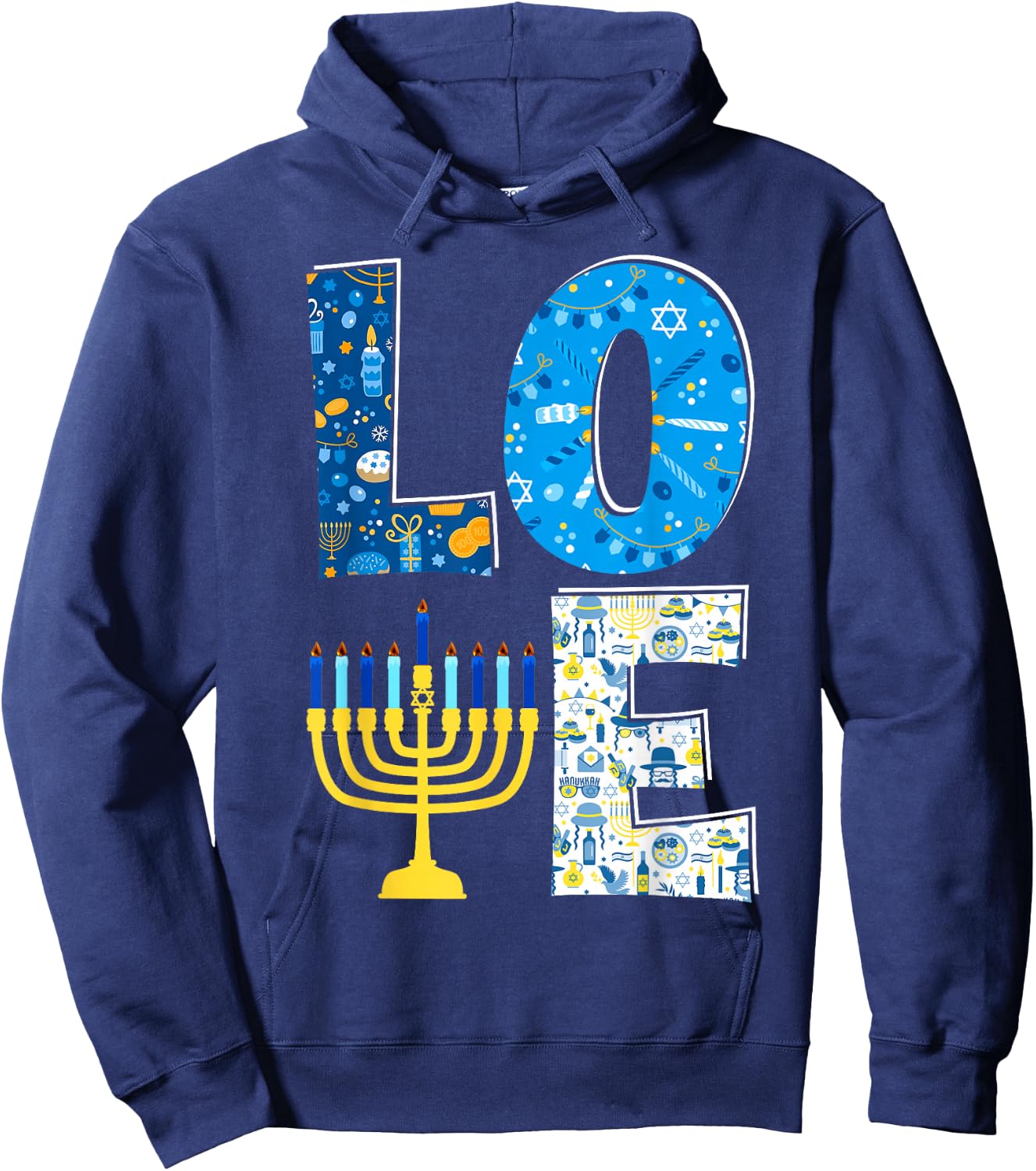 Love Cute Hanukkah Decoration Menorah Pajama Matching Family Hoodie - Hoodie | Navy