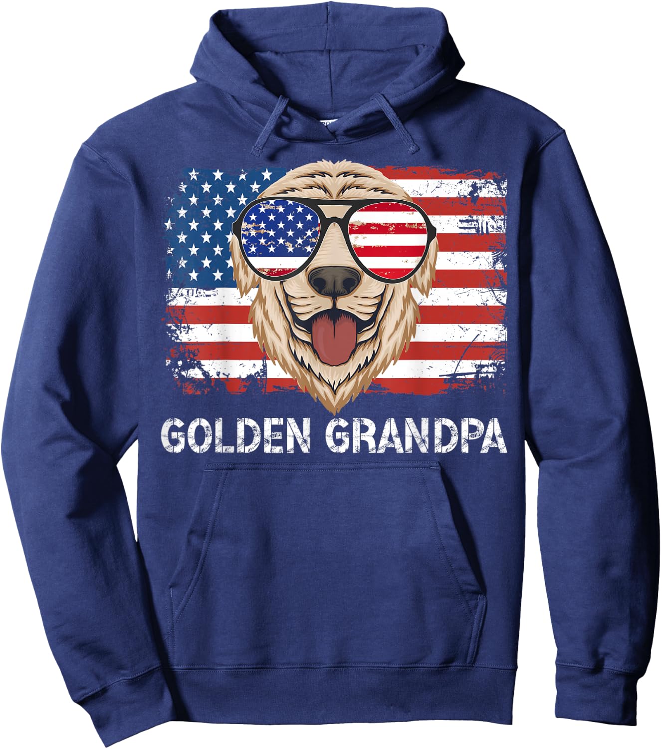 Golden Grandpa Of A Golden Retriever Grandpa US Flag Hoodie - Hoodie | Navy
