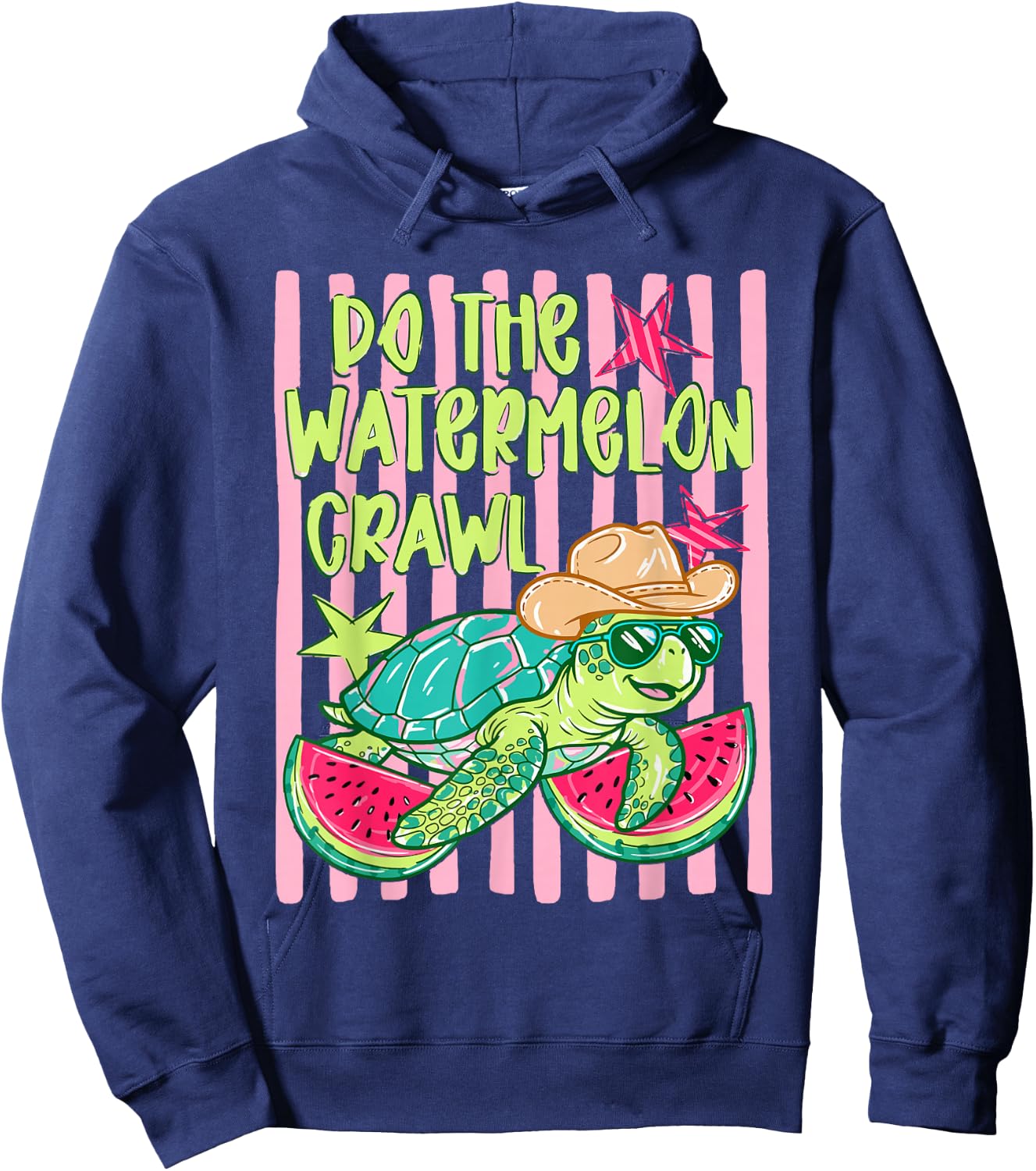 Striped Turtle Summer Fruit Vacation Do The Watermelon Crawl Hoodie - Hoodie | Navy