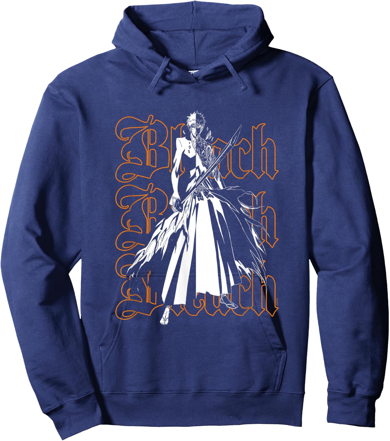 Bleach Ichigo & Repeating Gothic Logo Anime Hoodie - Hoodie | Navy