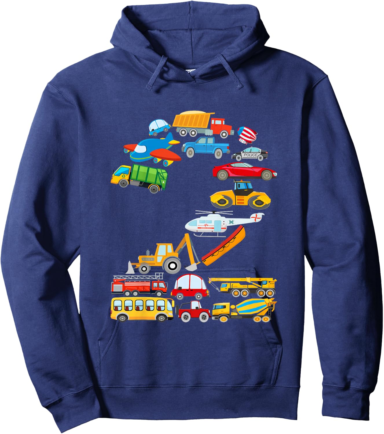 Kids 2nd Birthday for Boys Cars Vehicles Fire Truck Airplane Hoodie - Hoodie | Navy