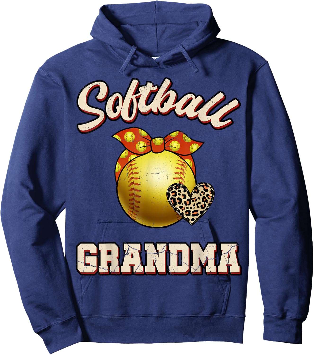 Softball Grandma Leopard Heart Fans Mother's Day Gift Hoodie - Hoodie | Navy