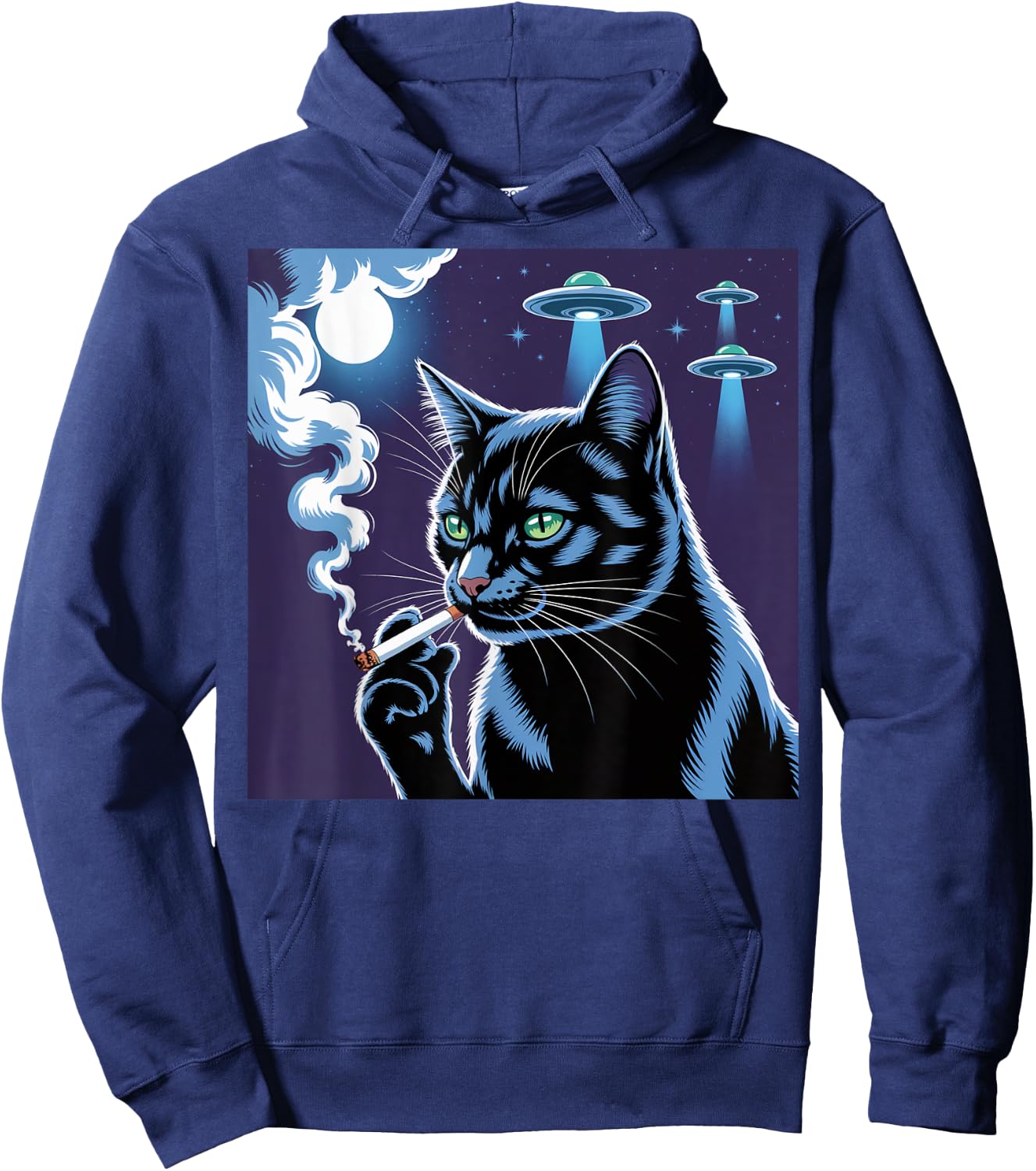 Smoking Cat Selfie Alien UFO Cat Black Smoking Cigarette Hoodie - Hoodie | Navy
