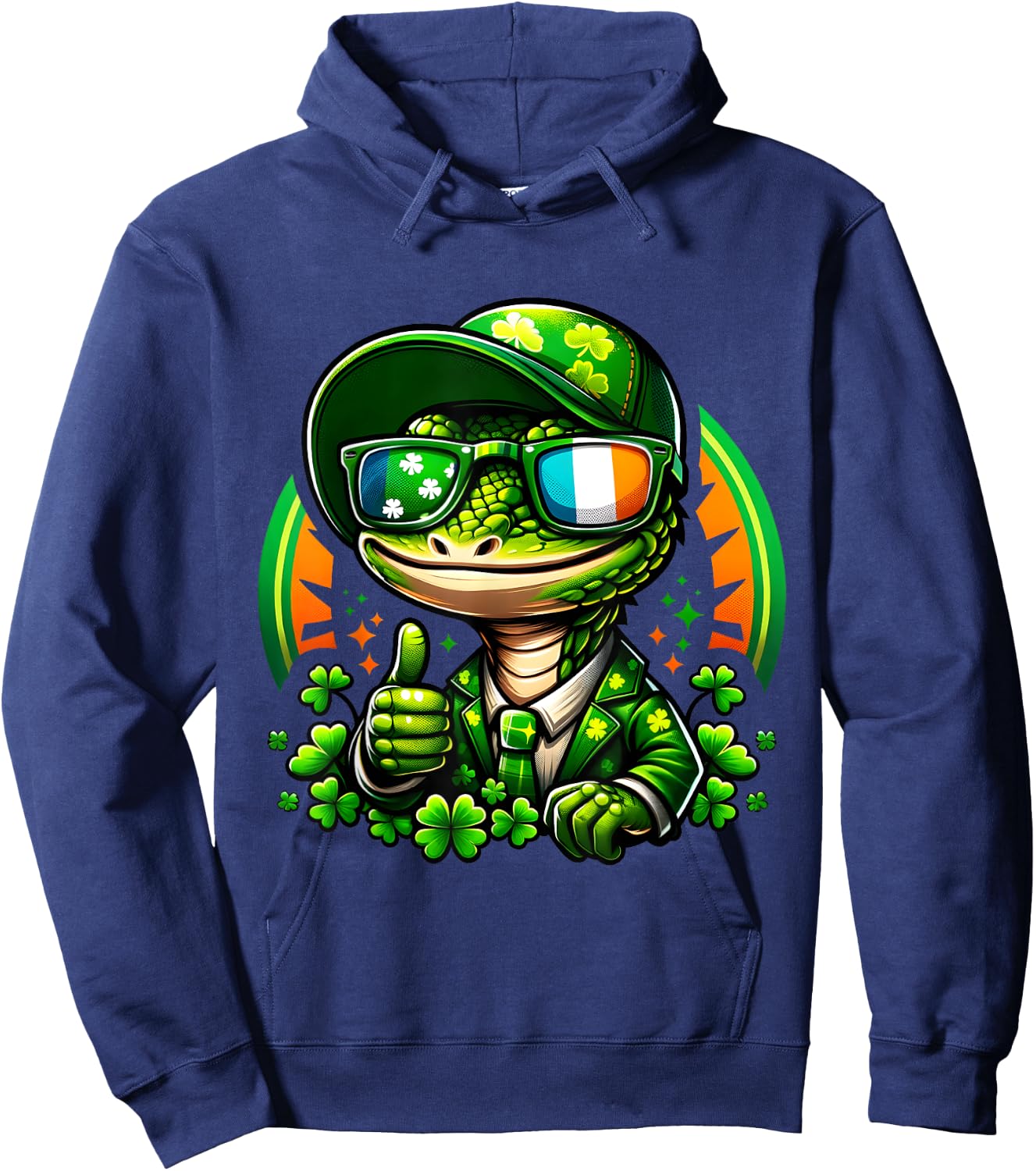 St Patrick's Day Funny Lizard Lucky Charm Clover Adult Kids Hoodie - Hoodie | Navy