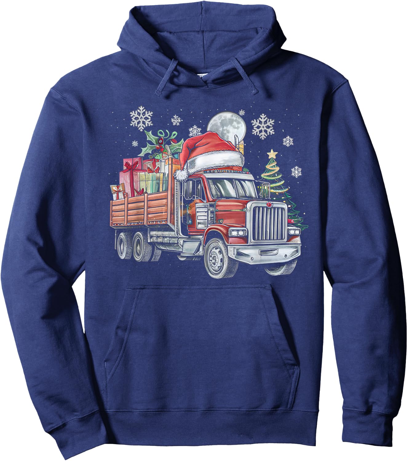 Santa Truck Lights Christmas Driving Xmas Boys Kids Toddler Hoodie - Hoodie | Navy