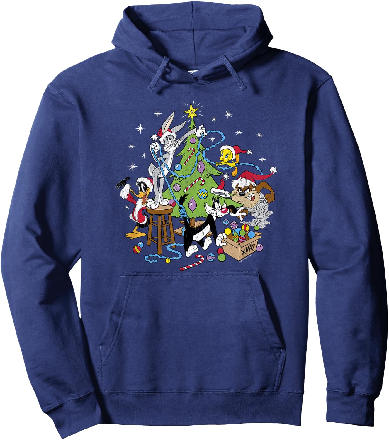 Looney Tunes Christmas Group Shot Decorate The Tree Hoodie - Hoodie | Navy