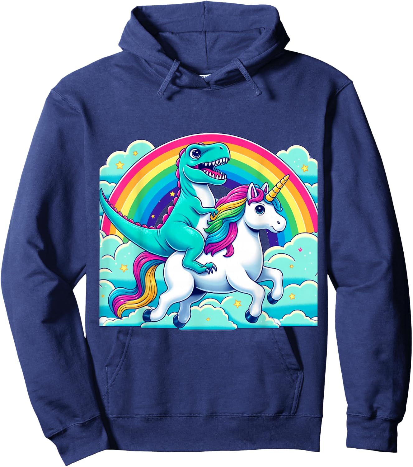 Dino-Ride Fantasy: Pride Dinosaur on Unicorn Rainbow LGBTQ Hoodie - Hoodie | Navy