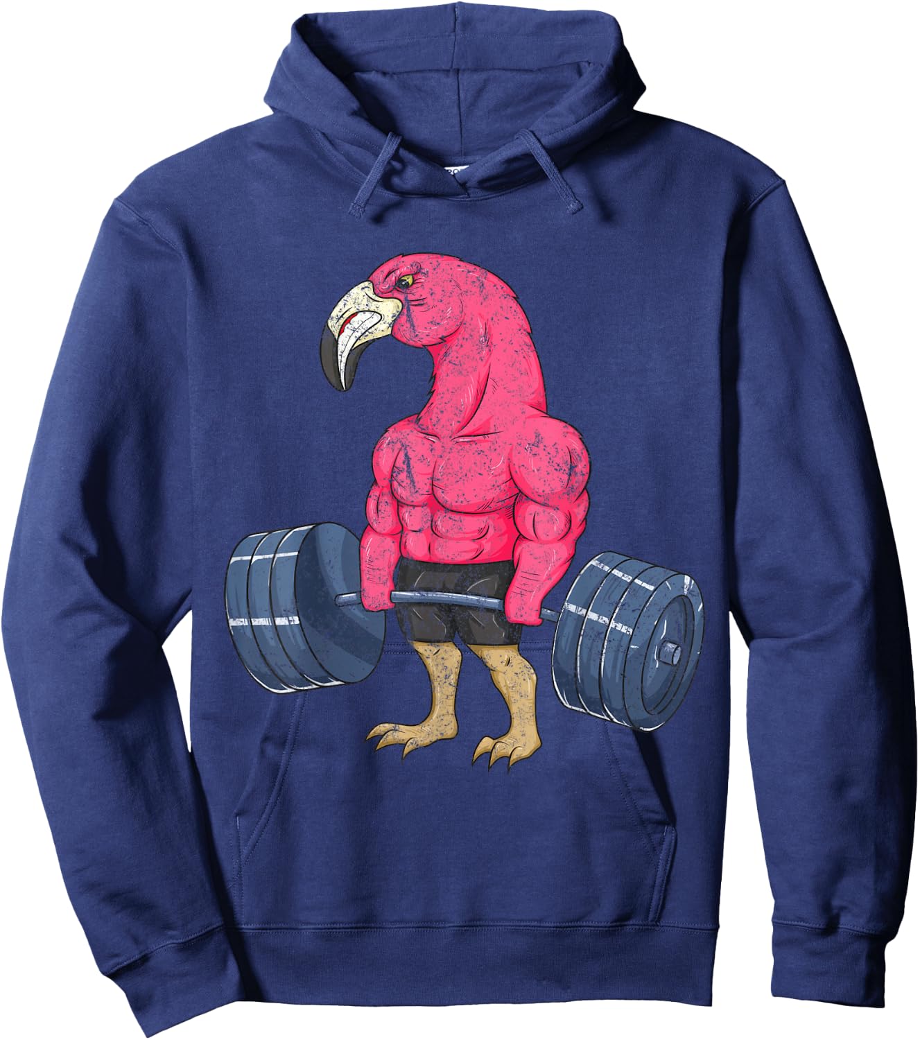 Vintage Flamingo Weightlifting Bodybuilder Muscle Fitness Hoodie - Hoodie | Navy