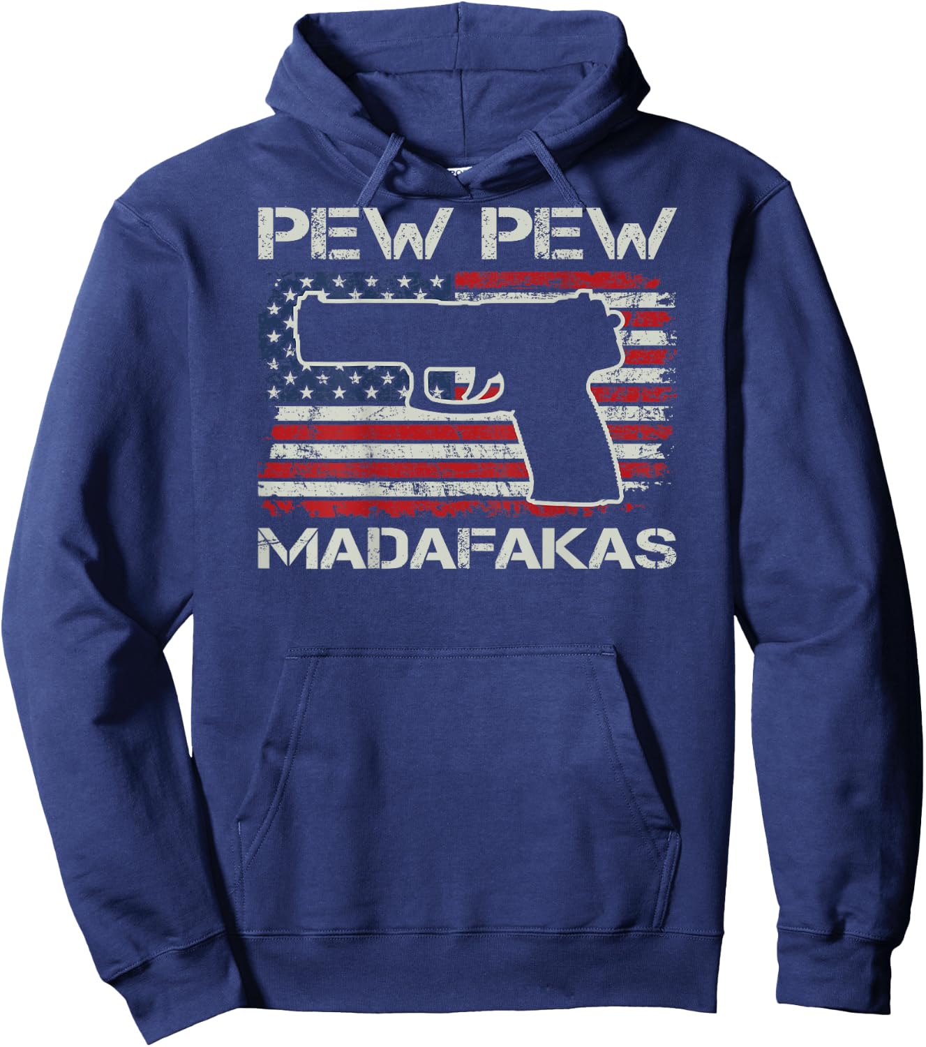 Pew Pew Madafakas - 9mm .45 Pistol USA Flag Pro Gun (BACK) Women Men Hoodie - Hoodie | Navy