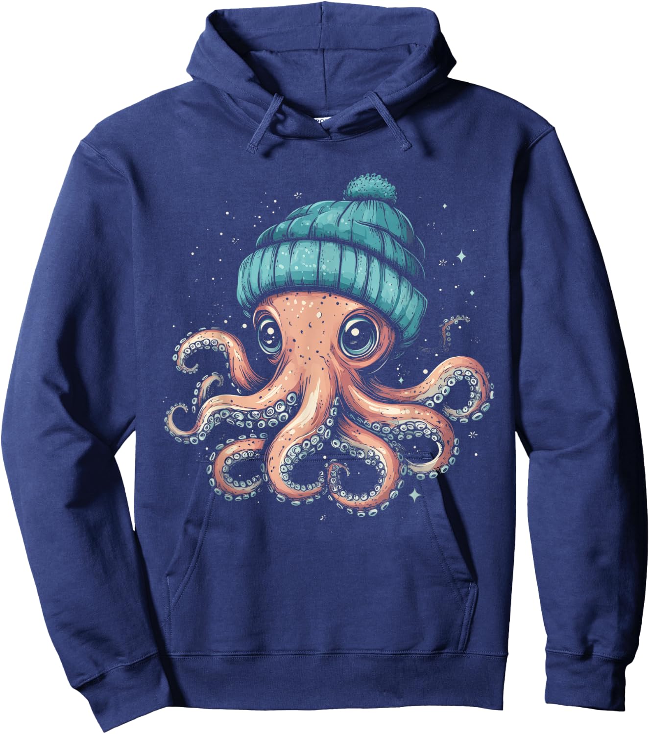 Octopus Wearing Beanie Funny Cute Ocean Animal Kraken Winter Hoodie - Hoodie | Navy