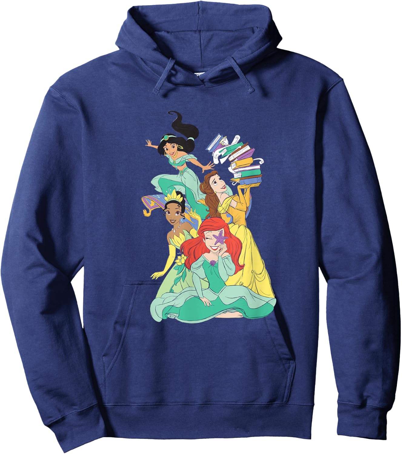 Disney Princess Jasmine Ariel Belle Tiana Pastel Art Hoodie - Hoodie | Navy