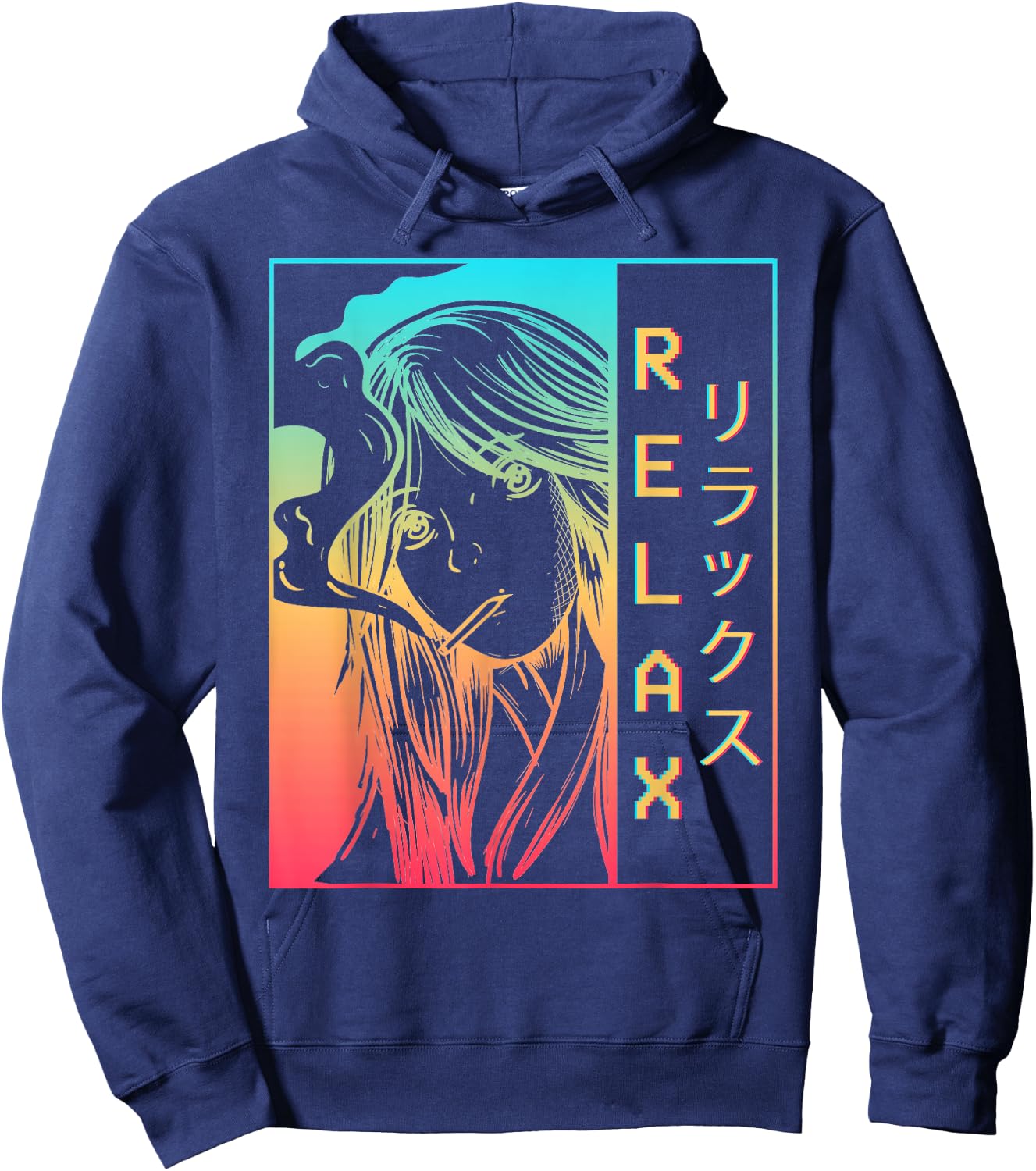 Vaporwave Aesthetic Anime Girl Sad Japanese Relax Harajuku Hoodie - Hoodie | Navy