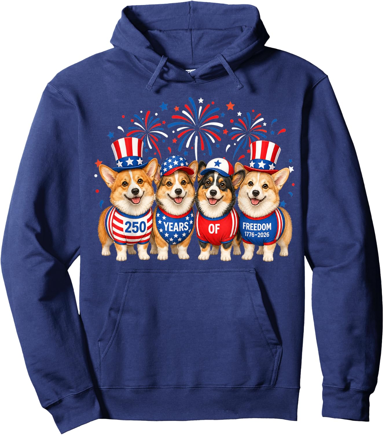 Corgi Dog 250 Years American 1776 2026 4th July Hoodie - Hoodie | Navy