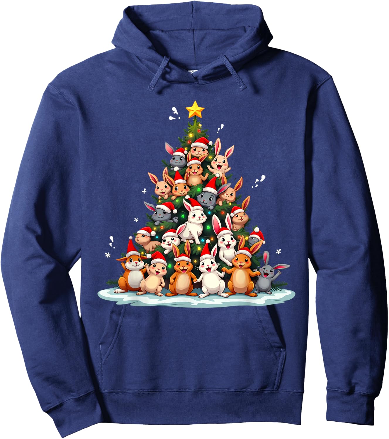 Rabbit Christmas Tree Funny Holiday Bunny Hoodie - Hoodie | Navy