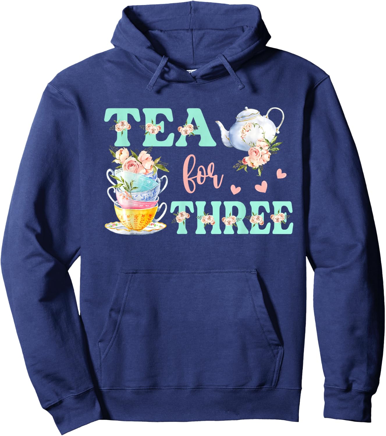 Tea For Three 3rd Birthday Outfit Girl Tea Party Bday Theme Hoodie - Hoodie | Navy